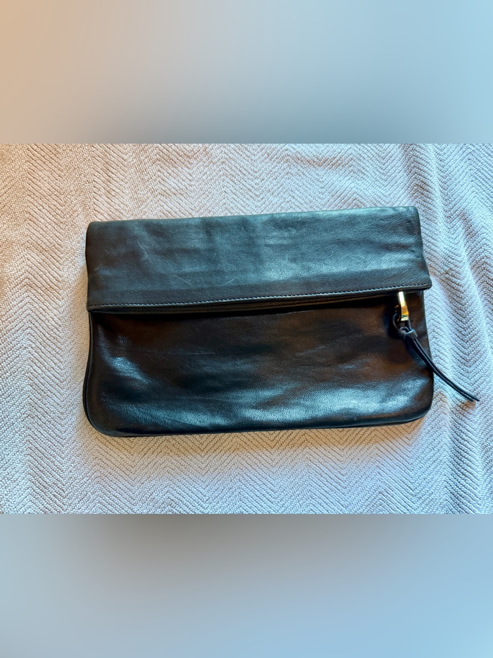 Joelle Hawkens Black/Navy Leather Fold-Over Clutch